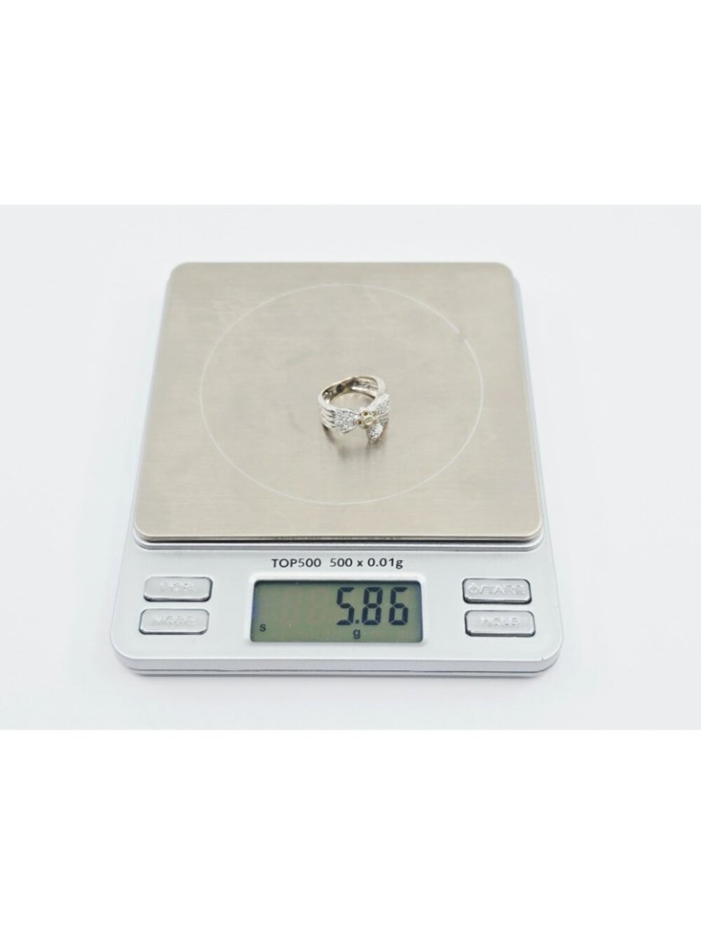 Beautiful 18K Karat Solid White Gold Yellow & White Diamond Bow Ring - Size 3.25 - Picture 16 of 16